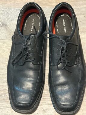 Rockport Black Men's Leather Lace-Up Oxfords with Red Liner